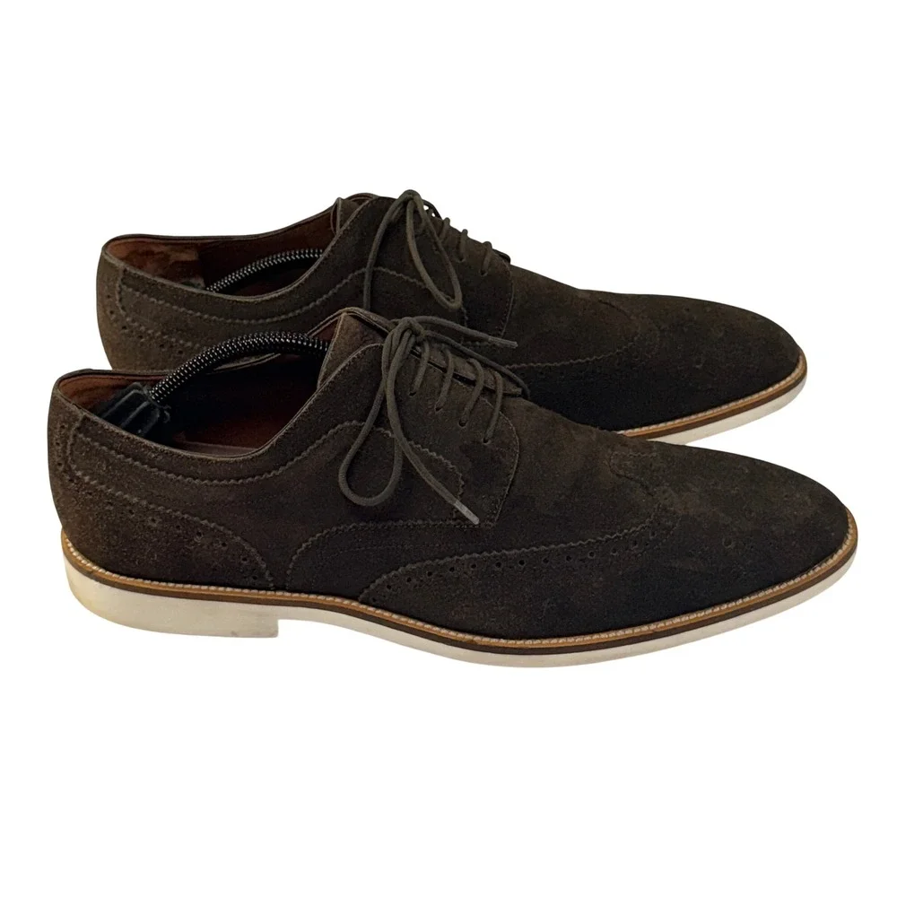 BOSS Hugo Boss Dress Shoes Mens 12 Dark Brown Suede Wingtip Brogue Derby Oxford